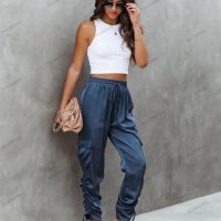 Моден дамски ежедневен панталон с джобове и висока талия, 3цвята - 023, снимка 5 - Панталони - 41740433
