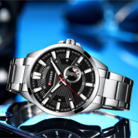 Сребрист стоманен бизнес часовник - "Haderslev" (005), снимка 3 - Мъжки - 44668658