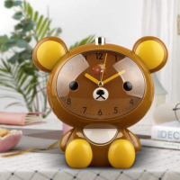 Детски настолен часовник със светлина и функция за будилник с батерии Мече (001) - 4 цвята, снимка 4 - Детски - 44779898