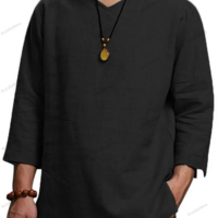 Ликвидация! Мъжка широка памучна ленена риза с V деколте и дълъг ръкав, 4цвята - Доставка 24 часа , снимка 3 - Ризи - 44838751