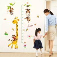 Жираф и маймунки на клон метър за стена и мебел детска стая лепенка стикер самозалепващ, снимка 2 - Други - 34817973