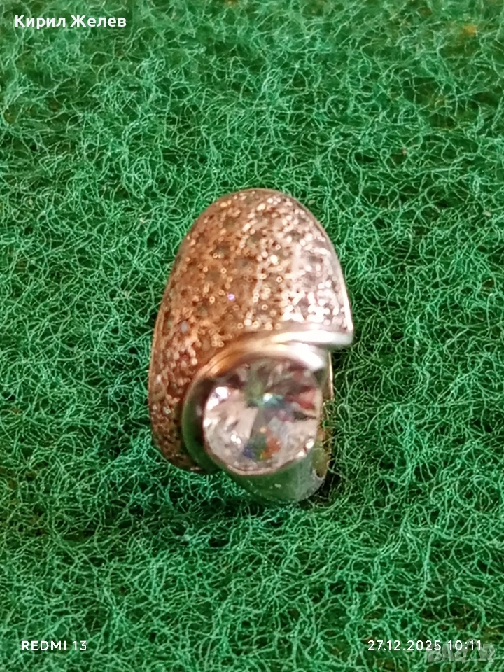 Сребърен пръстен модерен артистичен дизайн Swarovski прелестен 28537, снимка 1