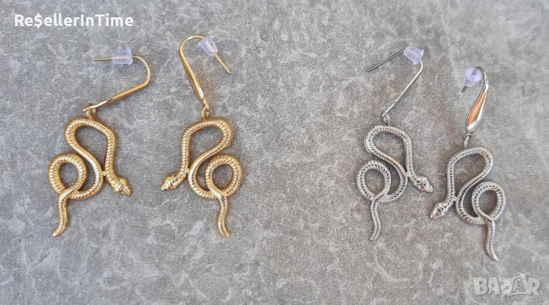 Нови стоманени обеци змии, сребристи и златисти, снимка 1