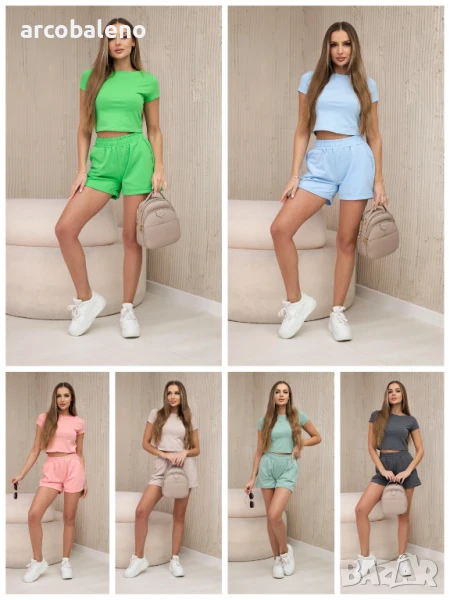 Летен дамски памучен комплект от две части, 17цвята, снимка 1