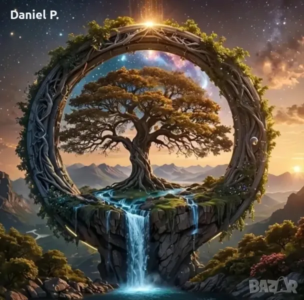 Дървен пъзел красиво дърво и водопад., снимка 1