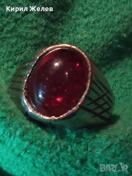 КРАСИВ КЛАСИЧЕСКИ АРИСТОКРАТИЧЕН ПРЪСТЕН от ПОСРЕБРЕНА БЛАГОРОДНА СТОМАНА с ПОЛИРАН КРИСТАЛ 17646, снимка 1