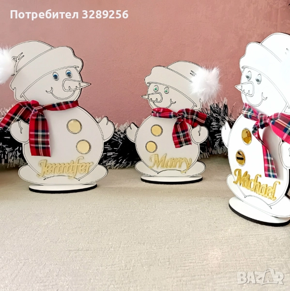 Коледно семейство Снежковци персонализирани, Коледа, подарък, семеен, украса, декорация, име, снимка 1