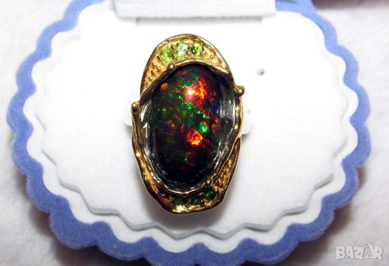 925 сребърен пръстен с огнен опал 18x11мм, подходящ за подарък , снимка 1