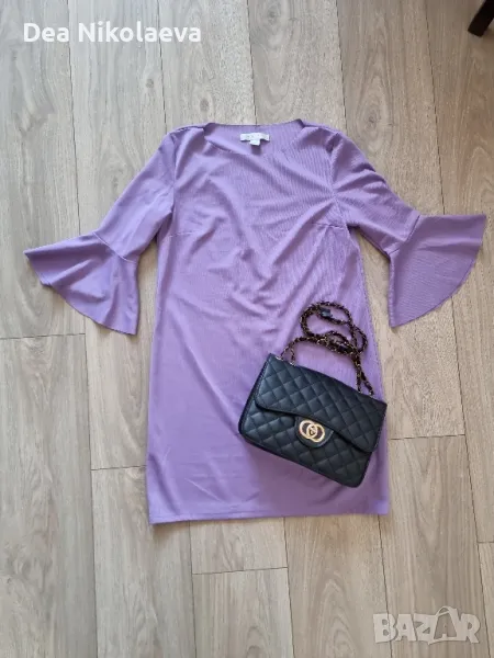 Уникална лилава рокля с интересен ръкав, снимка 1