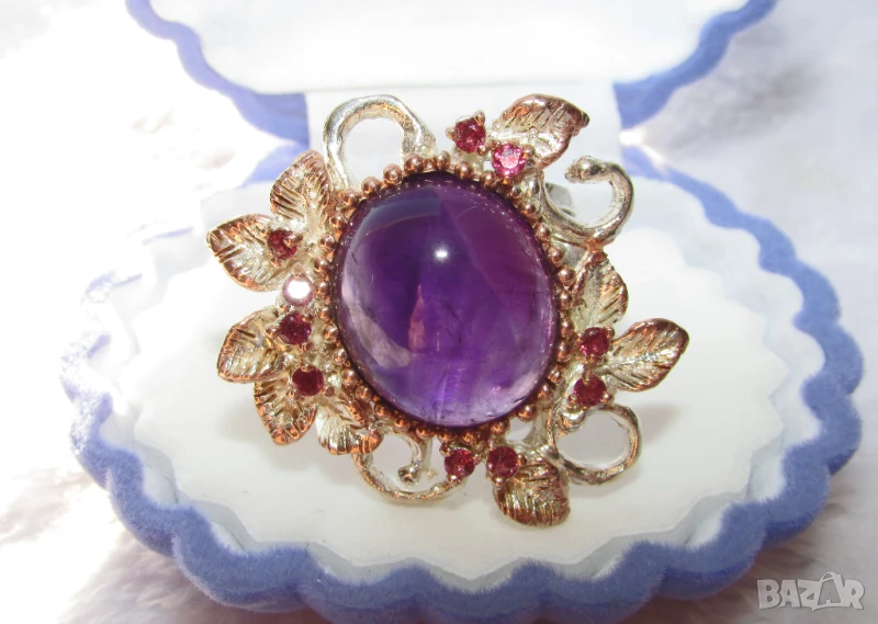 925 сребърен пръстен с 12 карата аметист, снимка 1