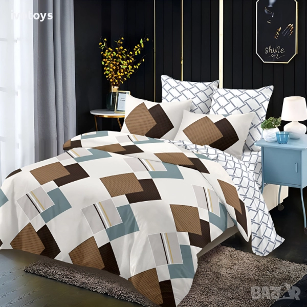 Двулицево спално бельо с ластик, 6 части - Модел WS18041, снимка 1