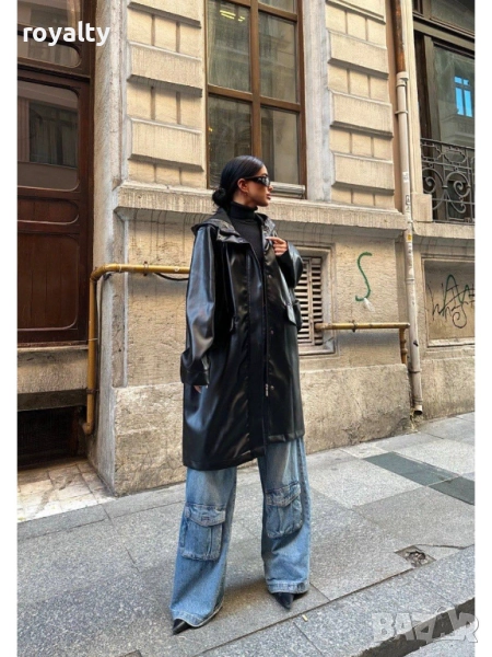 Дамско Черно Непромокаемо Палто , снимка 1