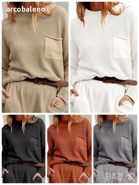 Персонализиран модерен дамски пуловер с кръгло деколте и дълги ръкави, 5цвята , снимка 1