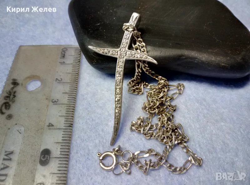 СКЪПОЦЕНЕН СРЕБЪРЕН КРЪСТ РОДИРАНО СРЕБРО 925 с БЛЕСТЯЩИ ЦИРКОНИ и СРЕБЪРНА ВЕРИЖКА СРЕБРО 925 30605, снимка 1