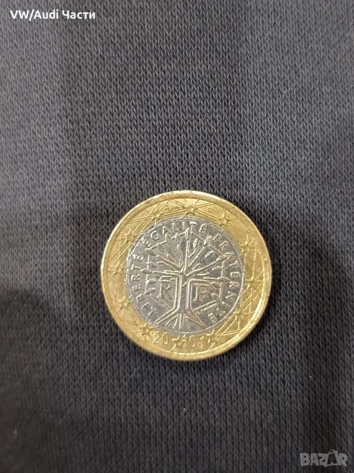 Монета 1 евро Франция 2001г. минт 1 Euro France 2001, снимка 1