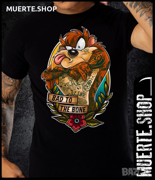 Черна тениска с щампа TASMANIAN TATTOO, снимка 1