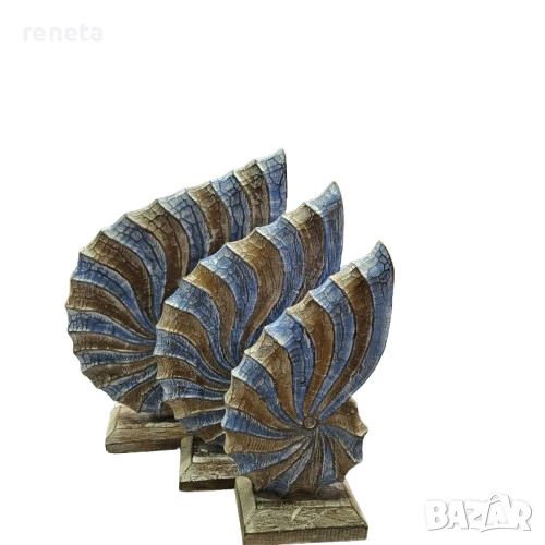 Комплект декорации, Раковини, Дървени, 3 броя, 29,33,39 см, снимка 1