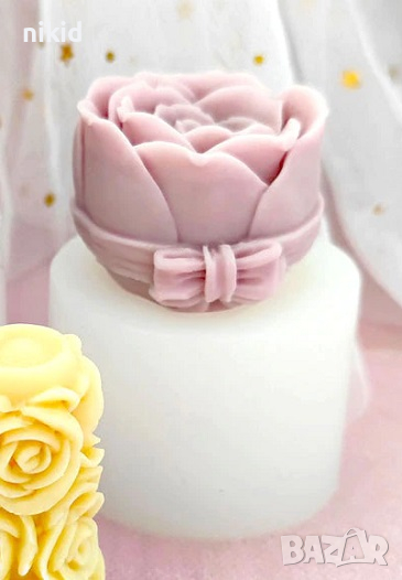 3D Голяма роза вързана с панделка силиконов молд форма фондан свещ шоколад гипс, снимка 1