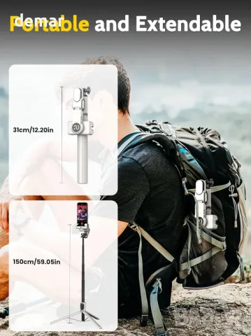 Статив за мобилен телефон AOCHUAN, iPhone/Android, с дистанционно и RGB светлина, M2Pro бял, снимка 7 - Селфи стикове, аксесоари - 48424642