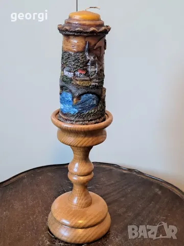 дървен свещник с декоративна свещ    17/3