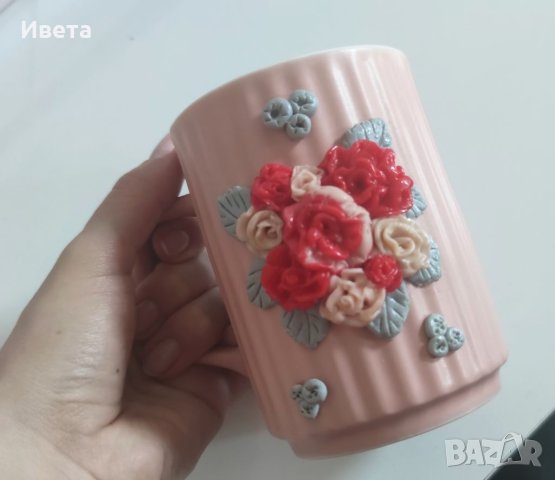 Чаши декорирани с полимерна глина , снимка 5 - Ръчно изработени сувенири - 39839462