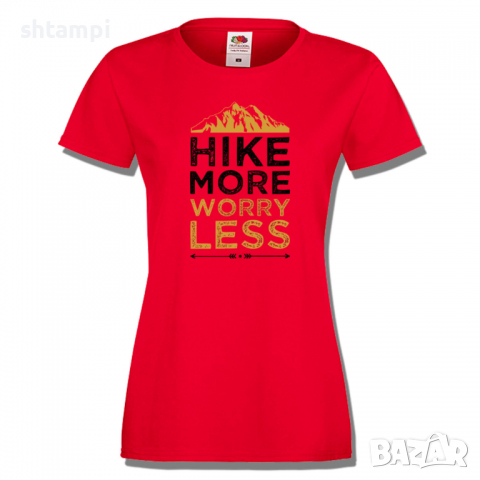 Дамска тениска Hiking More Worry Less,Изненада,Подарък,Поход,Връх,Хижа, снимка 3 - Тениски - 36373517