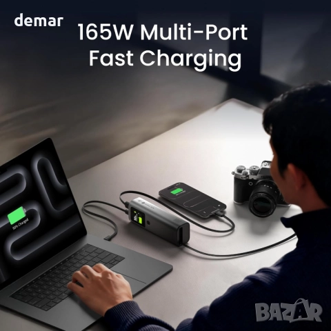 Външна батерия sharge 165W 20000mAh, вграден прибиращ се кабел,3 порта, снимка 5 - Външни батерии - 52705897