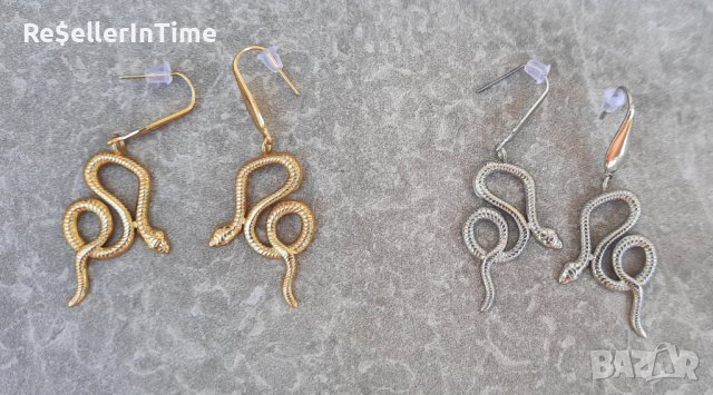 Нови стоманени обеци змии, сребристи и златисти, снимка 1 - Обеци - 41802875