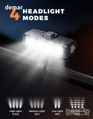 Велосипедни светлини 1500LM Супер ярки, отпред и отзад, 4+5 режима, IP65, 2600mAh, снимка 3 - Аксесоари за велосипеди - 53604252