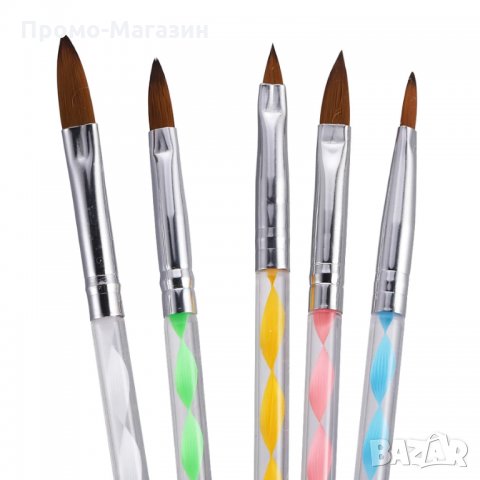 Четки за акрил комплект 5 броя / избутвач за кожички, снимка 10 - Продукти за маникюр - 34717701