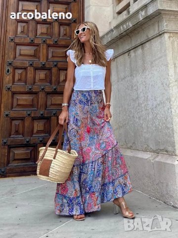 Улична темпераментна дамска дълга пола с щампи и волани, 4цвята , снимка 10 - Поли - 41591749