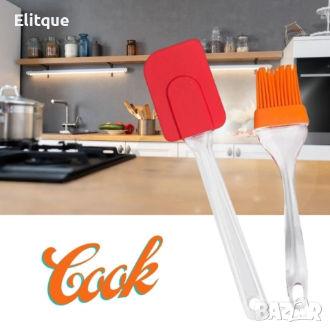 Готварски комплект 2в1 силиконова четка с шпатула, снимка 4 - Други - 52903208