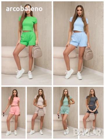 Летен дамски памучен комплект от две части, 17цвята