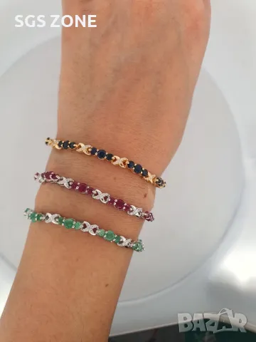 Оригинална и Удобна Гривна от Сребро с Рубини/Изумруди/Сапфири