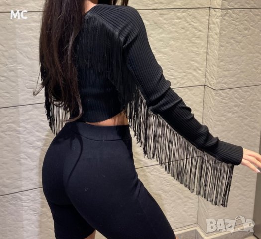 Ефектна черна Блуза (топ) с ресни 
