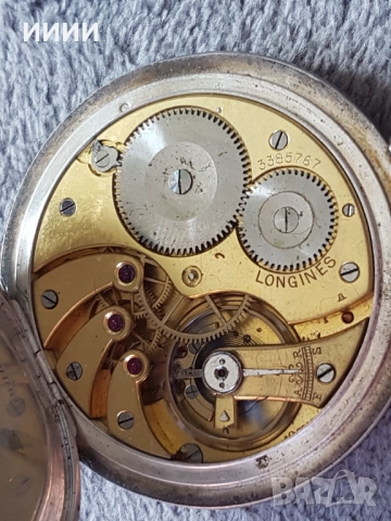 Сребърен джобен часовник LONGINES, снимка 5 - Антикварни и старинни предмети - 52208768