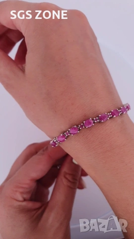 Сребърна гривна с нежен розов рубин от Тайланд