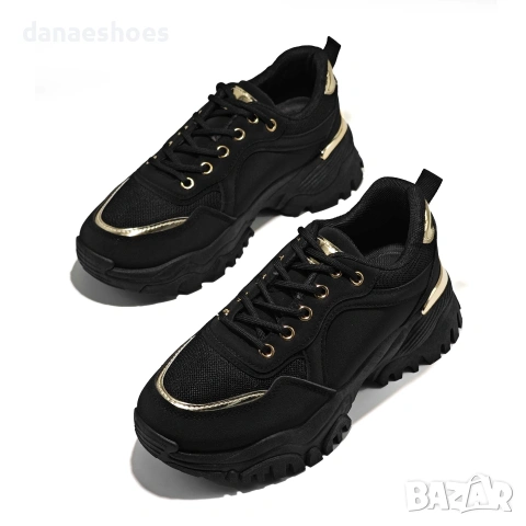 Дамски сникърси с груба подметка в черно , снимка 5 - Маратонки - 53118960