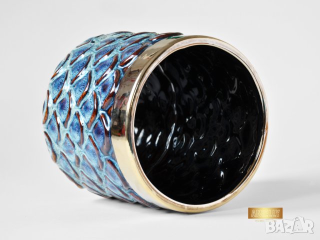 Саксия с шарка паунови пера / Подарък за дома / Декоративна саксия, снимка 6 - Декорация за дома - 40513179