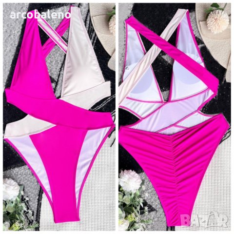 Дамски двуцветен бански костюм от една част, 5цвята, снимка 14 - Бански костюми - 40634279