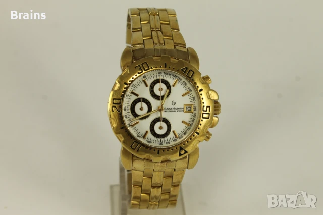 Мъжки Позлатен Кварцов Часовник CLAUDE VALENTINI Chronograph, снимка 2 - Мъжки - 50535188
