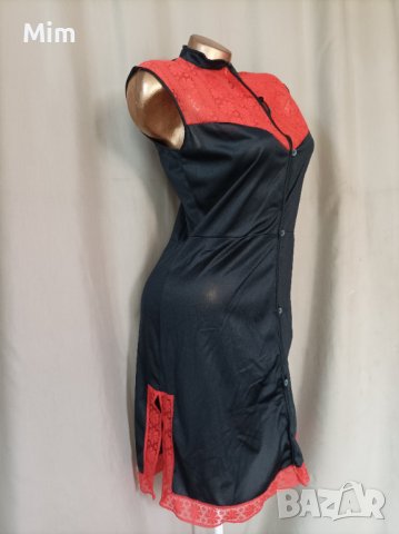 М/L Черна сатенена рокля с червена дантела , снимка 2 - Рокли - 41649520