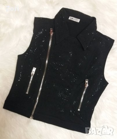 УНИКАЛНО яке без ръкав, цялото в черни камъчета, снимка 2 - Якета - 41224364