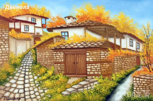 "Цветна есен в Лещен", авторска картина с маслени бои
