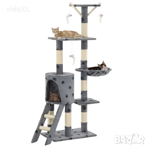 vidaXL Котешко дърво със сизалени стълбове, 138 см, сиво, на лапички, снимка 2 - За котки - 56146221