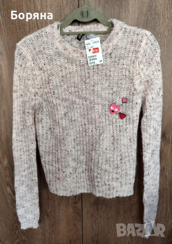 H&M нов с етикет пуловер розов меналж с брошки, снимка 7 - Блузи с дълъг ръкав и пуловери - 53446207