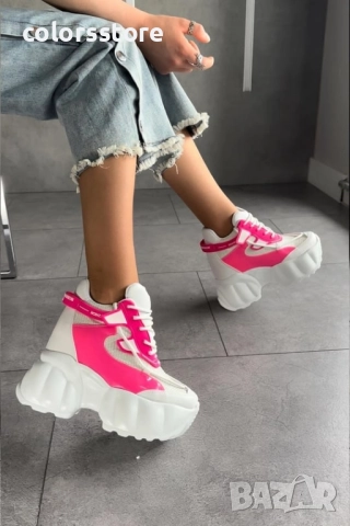 Кецове на платформа - бяло с циклама - PA300 , снимка 2 - Кецове - 51519292