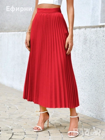 Есенно-зимна пола, Пола плисе, Червена пола, Зелена пола, снимка 3 - Поли - 52218818