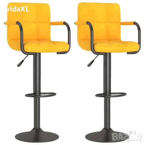 vidaXL Бар табуретки, 2 бр, горчица, кадифе