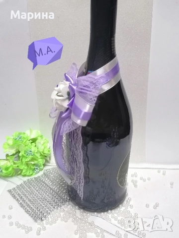 Подвижна украса за шампанско, за чаши, за свещи в лилаво., снимка 4 - Сватбени аксесоари - 52480938
